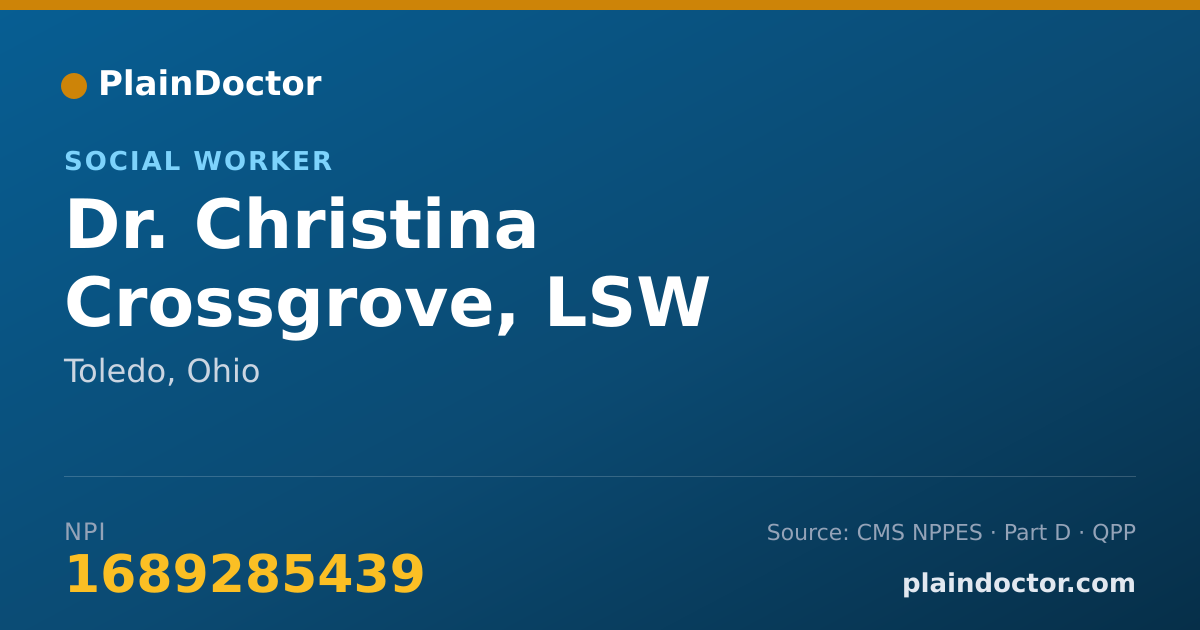 Shareable card for Christina Crossgrove, LSW - Social Worker, Toledo, OH