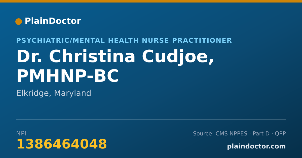 Shareable card for Christina Cudjoe, PMHNP-BC - Psychiatric/Mental Health Nurse Practitioner, Elkridge, MD