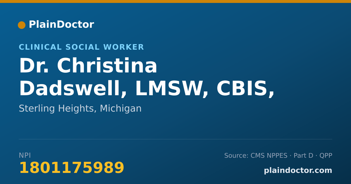 Shareable card for Christina Dadswell, LMSW, CBIS, C-ASWCM - Clinical Social Worker, Sterling Heights, MI