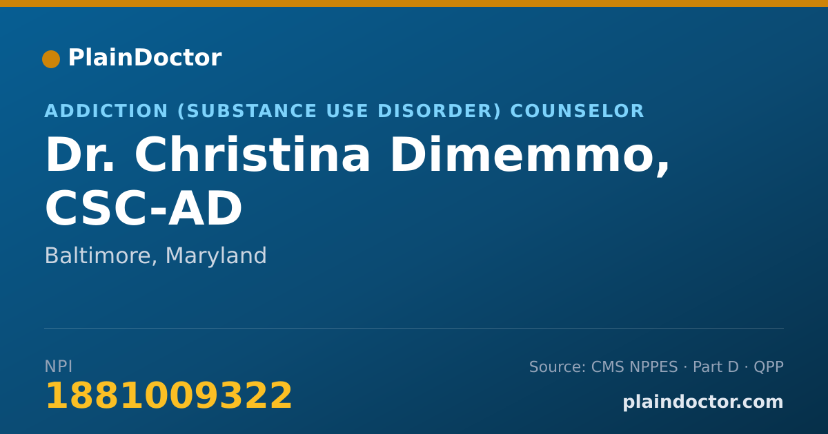 Shareable card for Christina Dimemmo, CSC-AD - Addiction (Substance Use Disorder) Counselor, Baltimore, MD