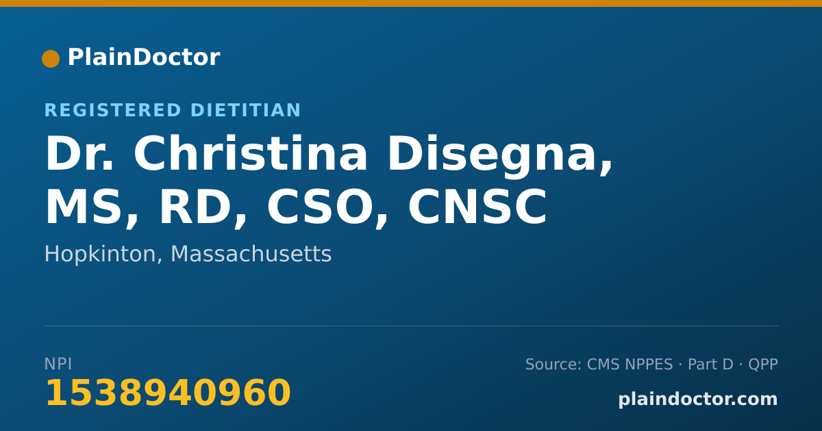Shareable card for Christina Disegna, MS, RD, CSO, CNSC - Registered Dietitian, Hopkinton, MA