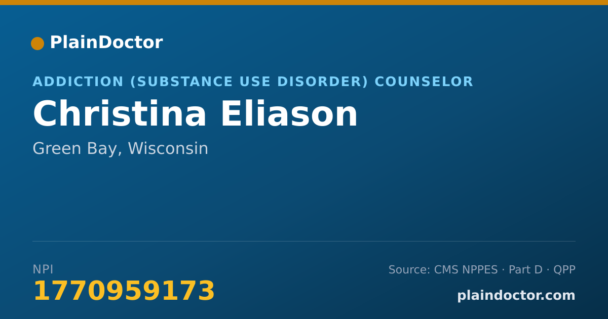 Shareable card for Christina Eliason - Addiction (Substance Use Disorder) Counselor, Green Bay, WI