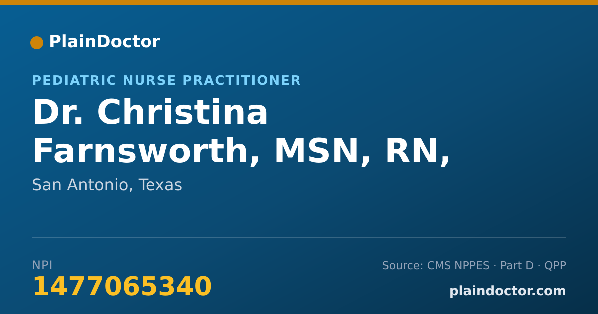 Shareable card for Christina Farnsworth, MSN, RN, CPNP-PC - Pediatric Nurse Practitioner, San Antonio, TX