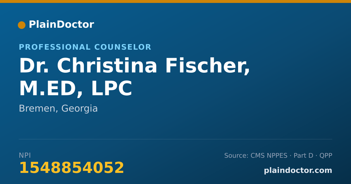 Shareable card for Christina Fischer, M.ED, LPC - Professional Counselor, Bremen, GA
