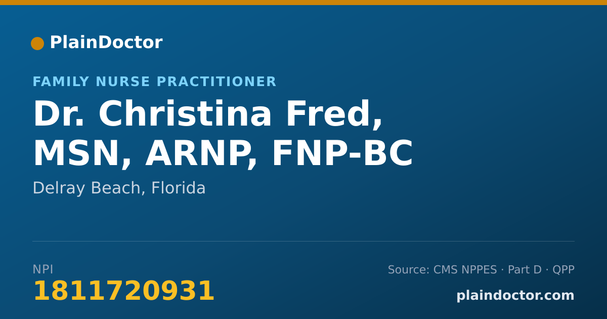 Shareable card for Christina Fred, MSN, ARNP, FNP-BC - Family Nurse Practitioner, Delray Beach, FL