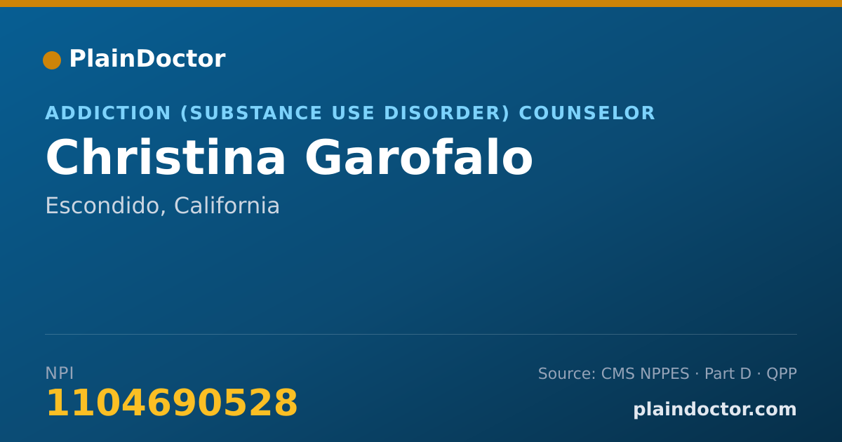 Shareable card for Christina Garofalo - Addiction (Substance Use Disorder) Counselor, Escondido, CA