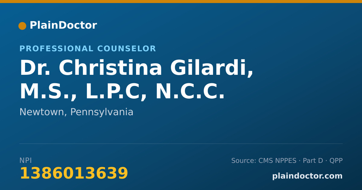 Shareable card for Christina Gilardi, M.S., L.P.C, N.C.C. - Professional Counselor, Newtown, PA