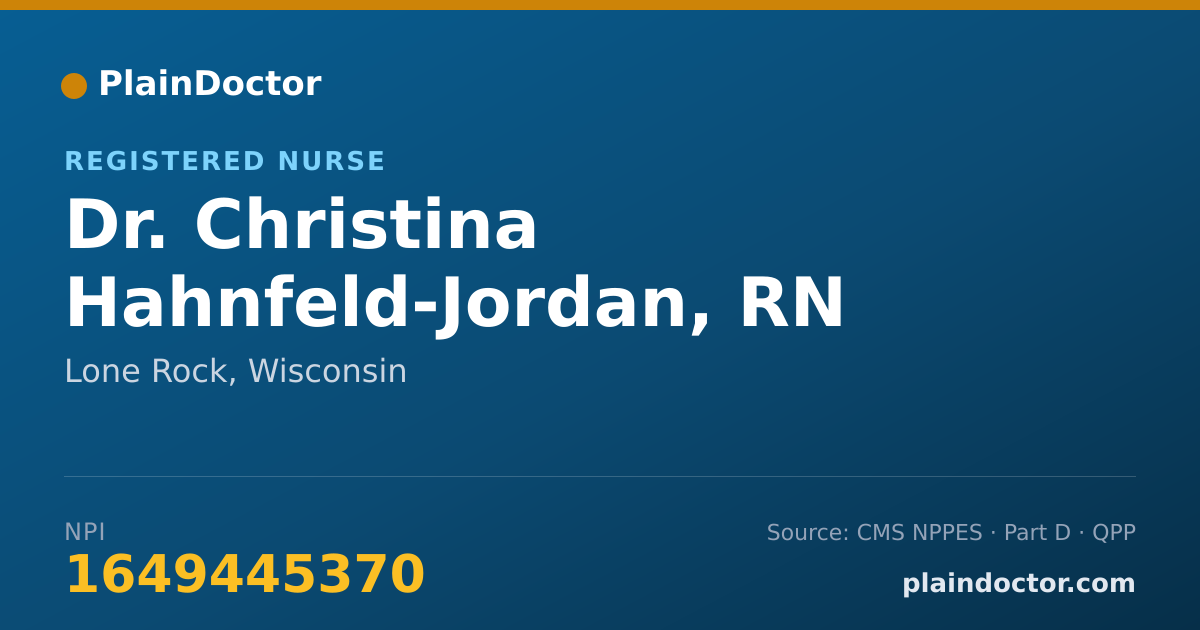 Shareable card for Christina Hahnfeld-Jordan, RN - Registered Nurse, Lone Rock, WI