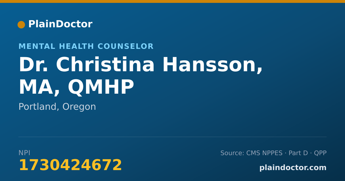 Shareable card for Christina Hansson, MA, QMHP - Mental Health Counselor, Portland, OR