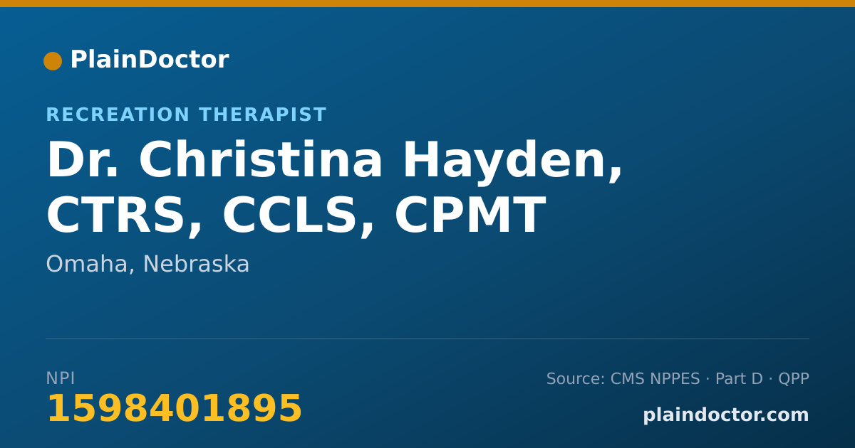 Shareable card for Christina Hayden, CTRS, CCLS, CPMT - Recreation Therapist, Omaha, NE