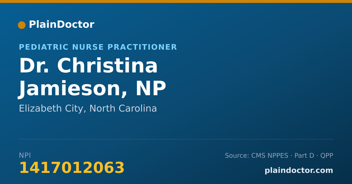 Shareable card for Christina Jamieson, NP - Pediatric Nurse Practitioner, Elizabeth City, NC