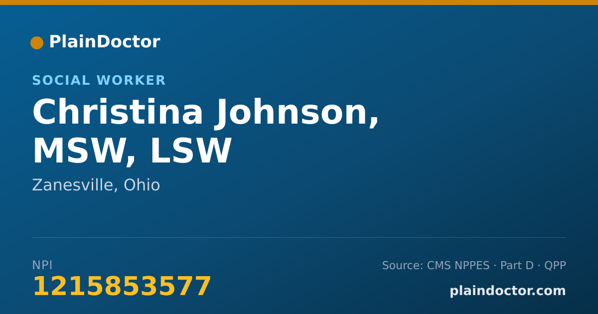 Shareable card for Christina Johnson, MSW, LSW - Social Worker, Zanesville, OH