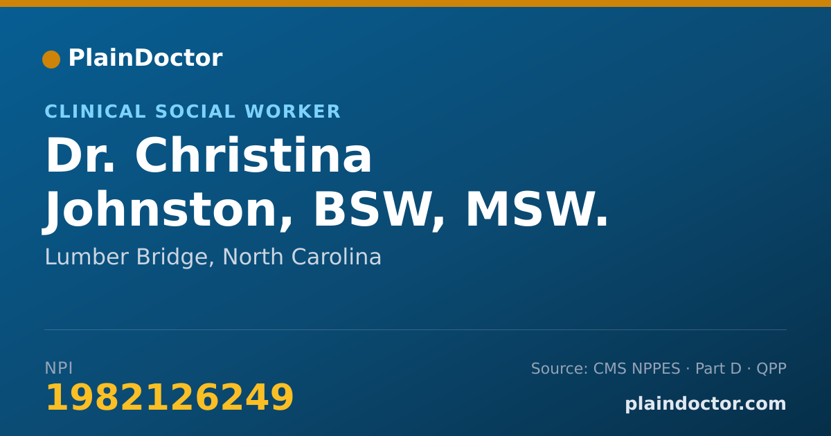 Shareable card for Christina Johnston, BSW, MSW. LCSWA - Clinical Social Worker, Lumber Bridge, NC