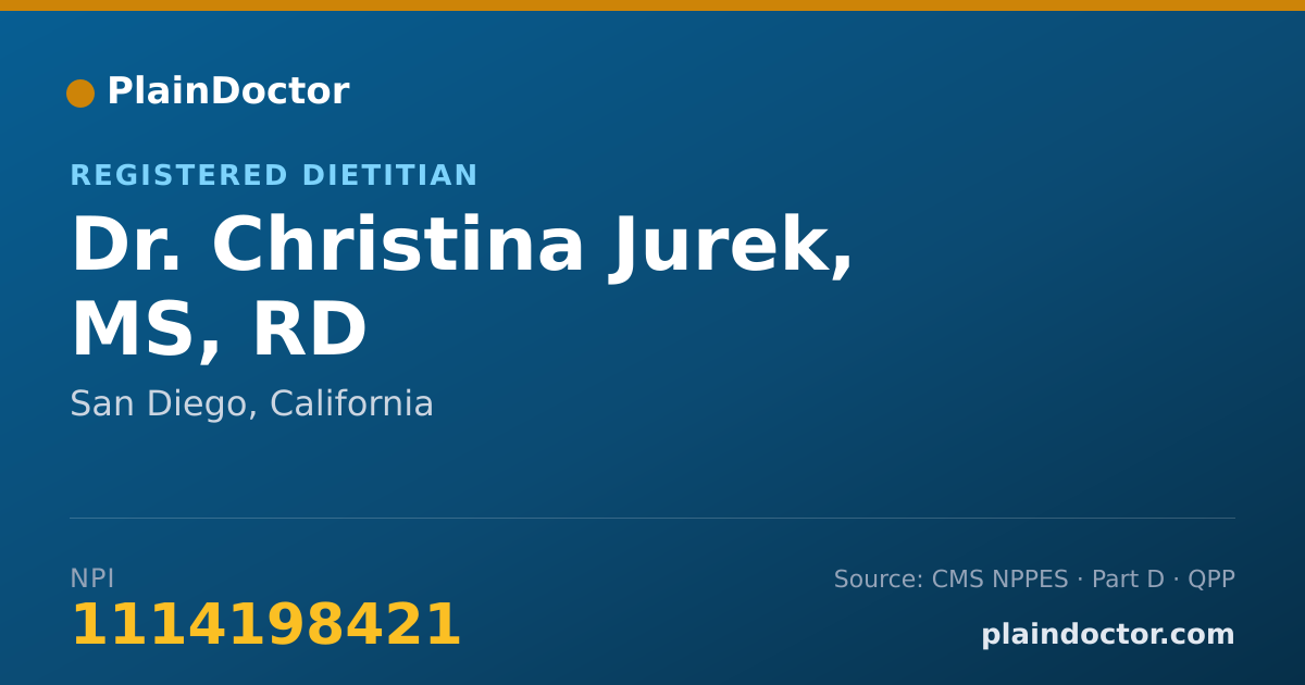Shareable card for Christina Jurek, MS, RD - Registered Dietitian, San Diego, CA