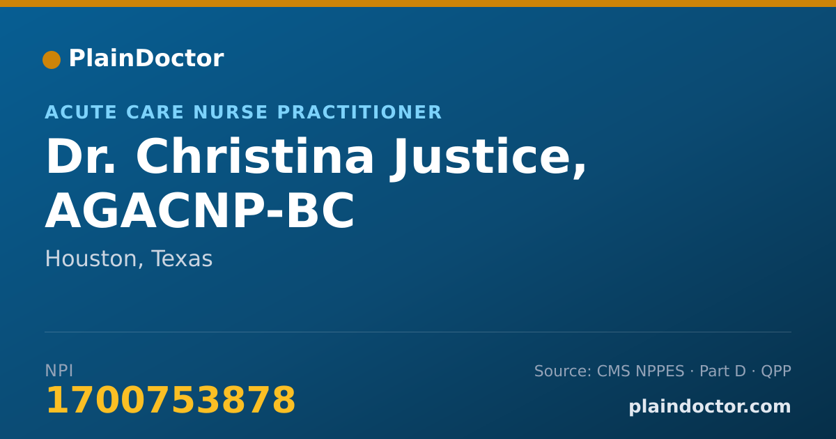 Shareable card for Christina Justice, AGACNP-BC - Acute Care Nurse Practitioner, Houston, TX