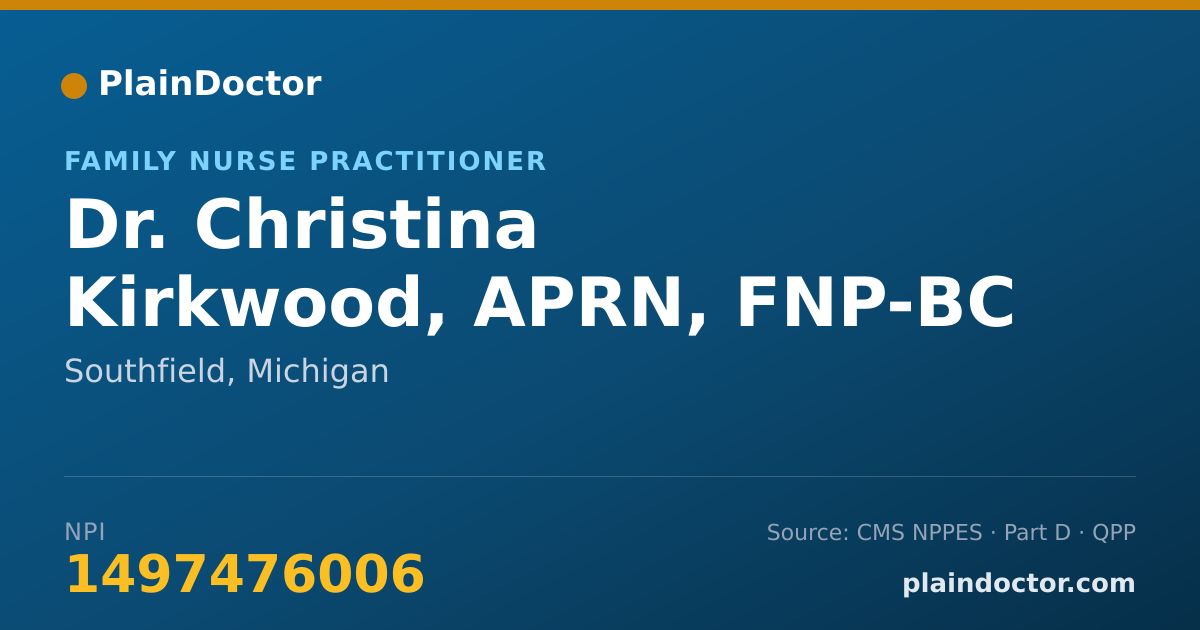 Shareable card for Christina Kirkwood, APRN, FNP-BC - Family Nurse Practitioner, Southfield, MI