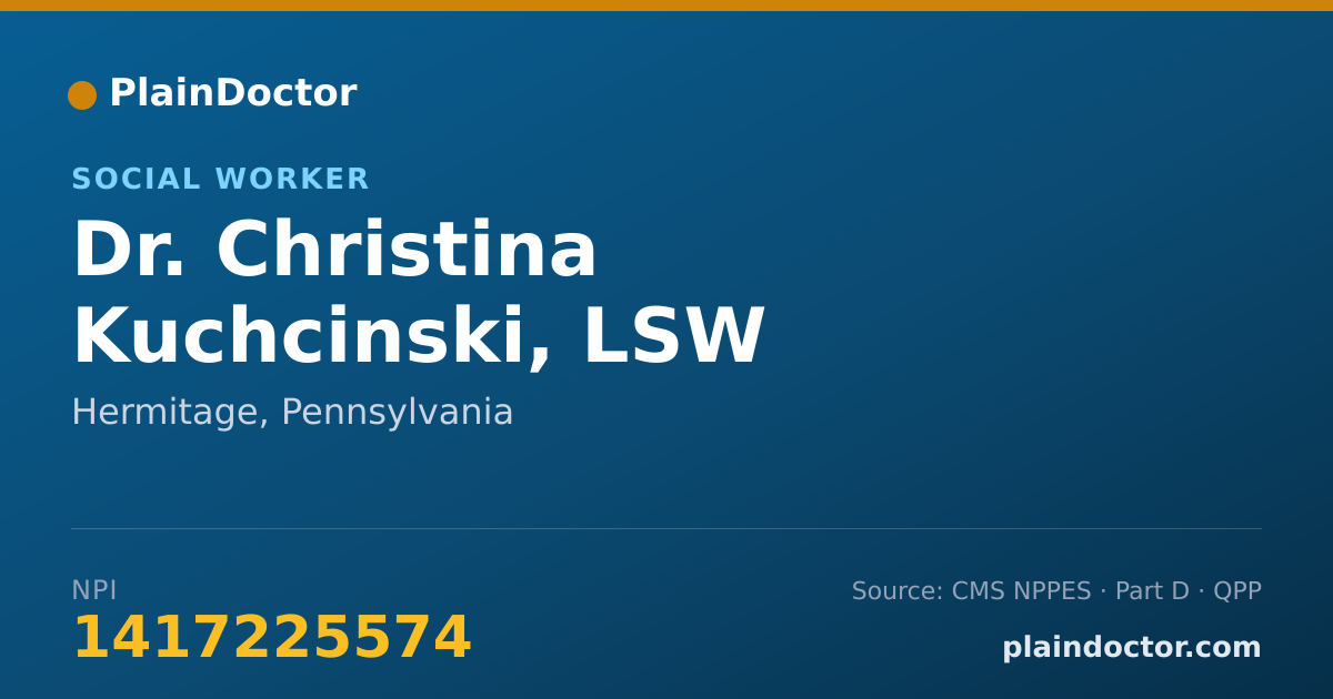 Shareable card for Christina Kuchcinski, LSW - Social Worker, Hermitage, PA