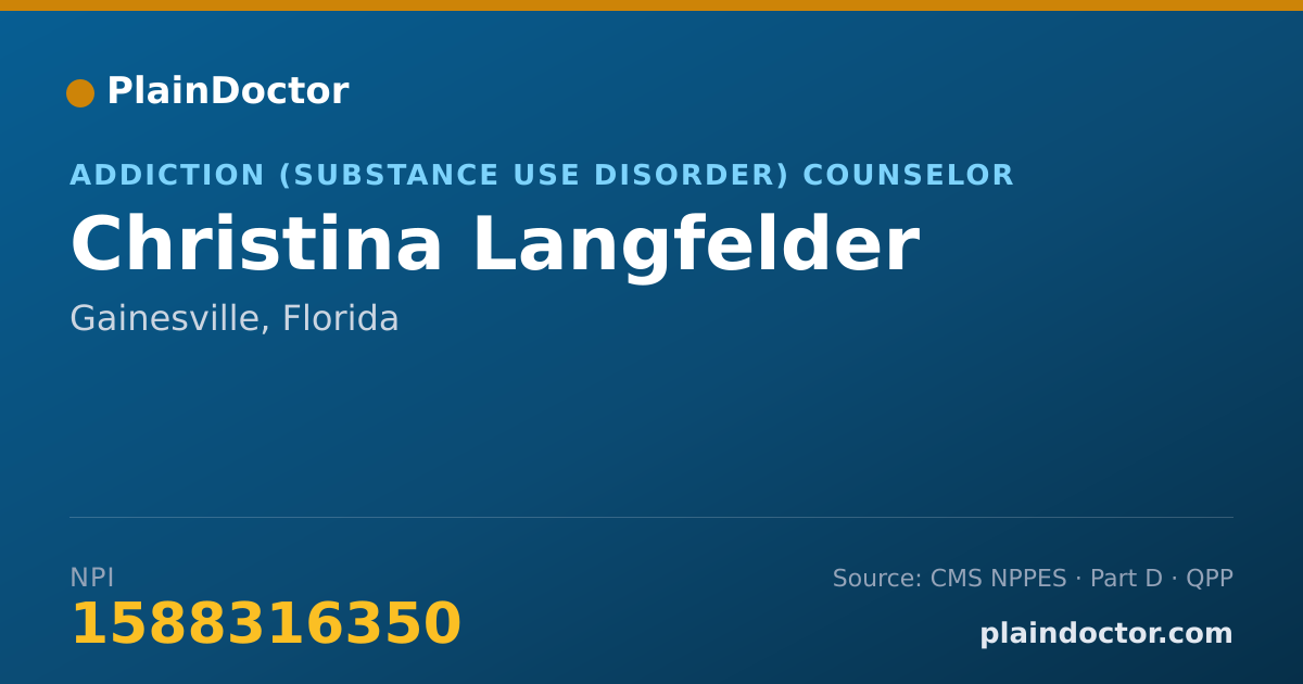Shareable card for Christina Langfelder - Addiction (Substance Use Disorder) Counselor, Gainesville, FL