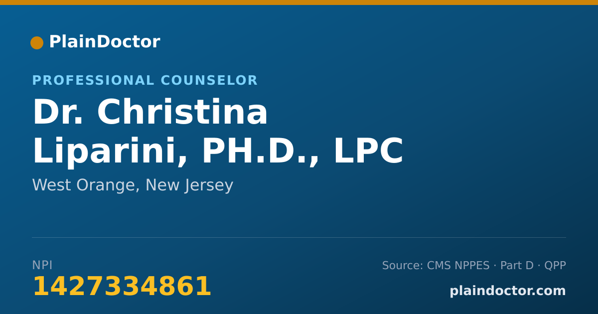 Shareable card for Christina Liparini, PH.D., LPC - Professional Counselor, West Orange, NJ