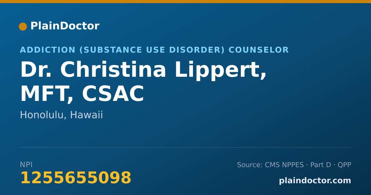 Shareable card for Christina Lippert, MFT, CSAC - Addiction (Substance Use Disorder) Counselor, Honolulu, HI