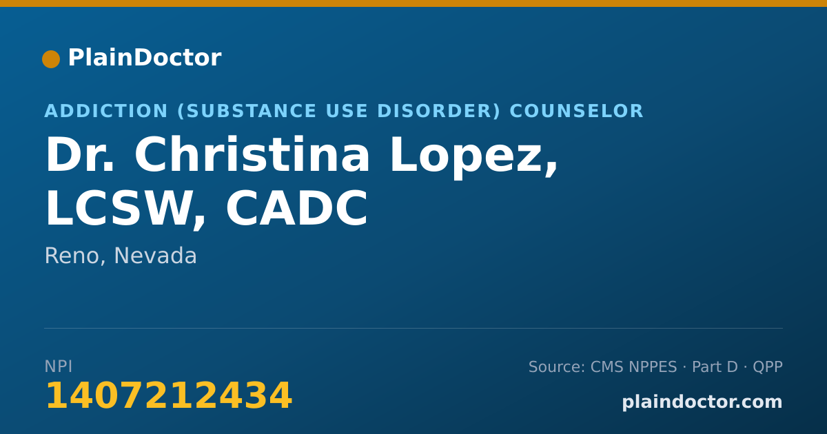 Shareable card for Christina Lopez, LCSW, CADC - Addiction (Substance Use Disorder) Counselor, Reno, NV