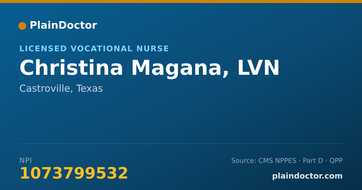 Shareable card for Christina Magana, LVN - Licensed Vocational Nurse, Castroville, TX
