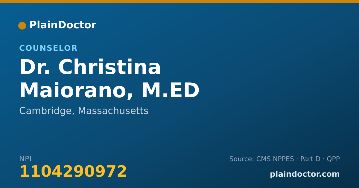 Shareable card for Christina Maiorano, M.ED - Counselor, Cambridge, MA