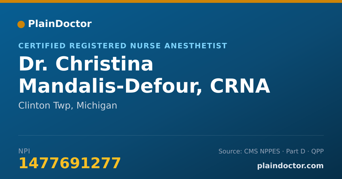 Shareable card for Christina Mandalis-Defour, CRNA - Certified Registered Nurse Anesthetist, Clinton Twp, MI
