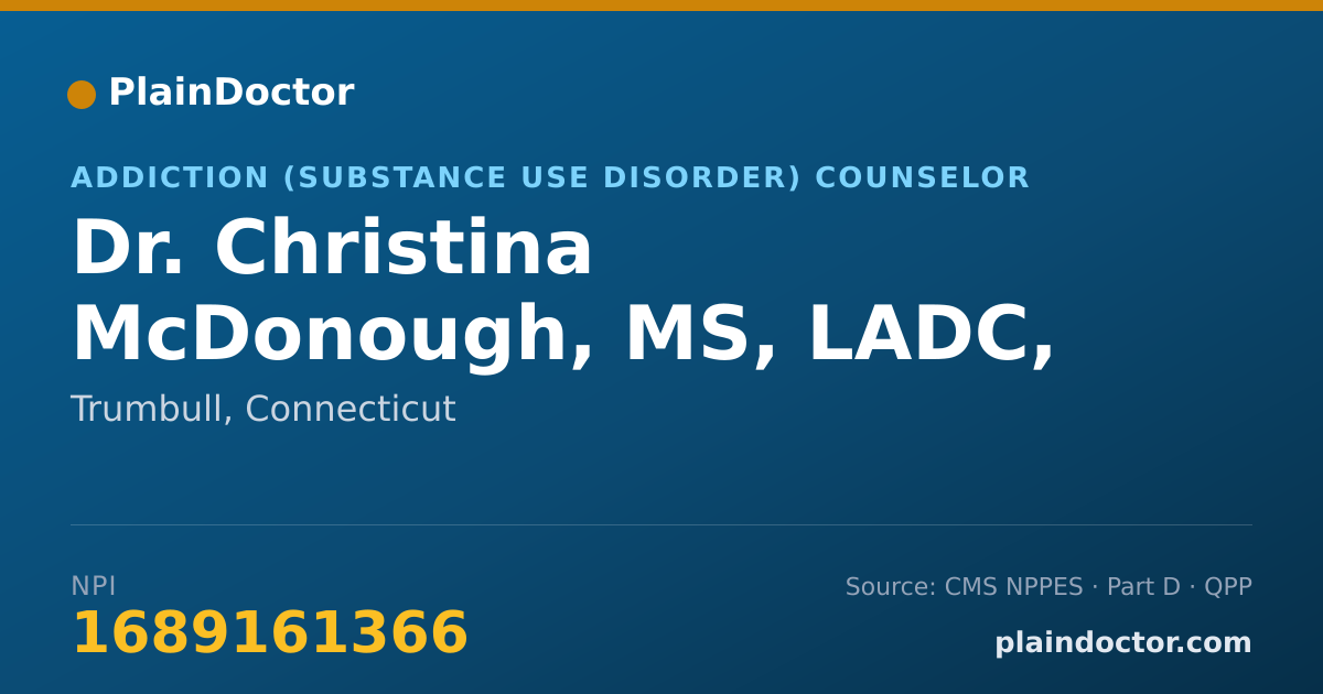 Shareable card for Christina McDonough, MS, LADC, LPC, NCC - Addiction (Substance Use Disorder) Counselor, Trumbull, CT