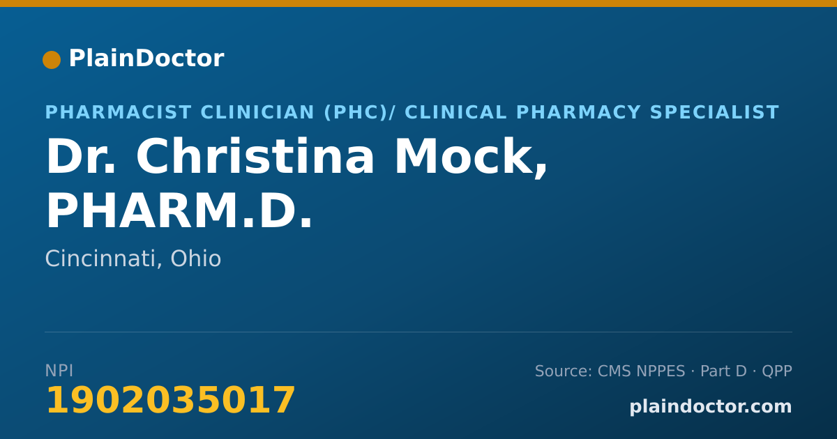 Shareable card for Christina Mock, PHARM.D. - Pharmacist Clinician (PhC)/ Clinical Pharmacy Specialist, Cincinnati, OH