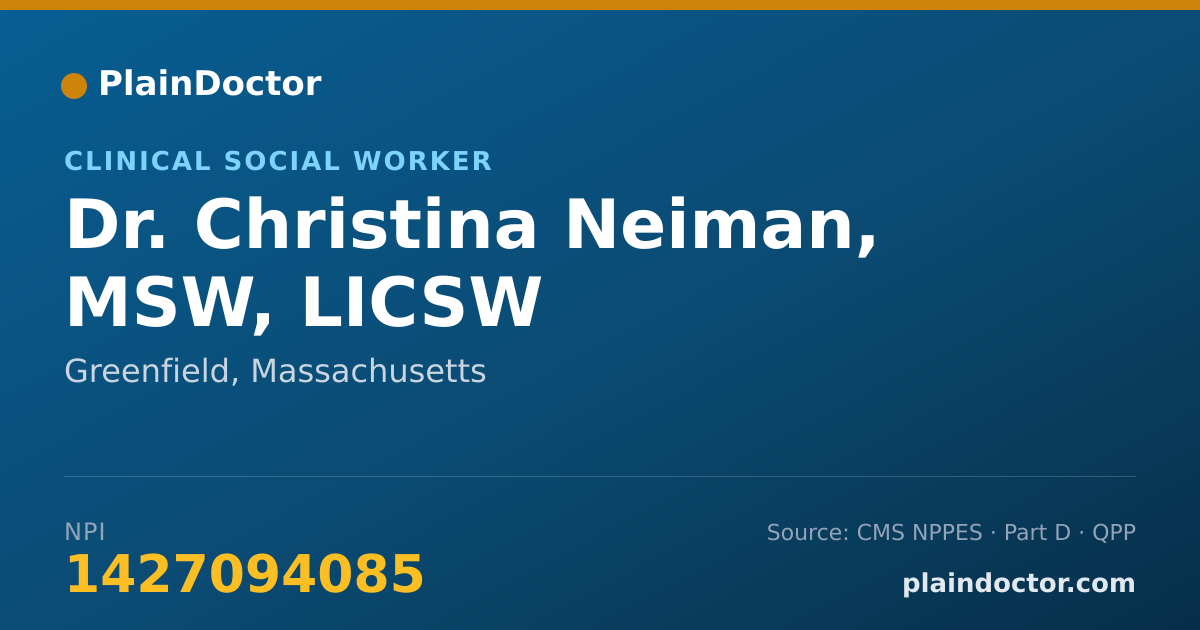 Shareable card for Christina Neiman, MSW, LICSW - Clinical Social Worker, Greenfield, MA