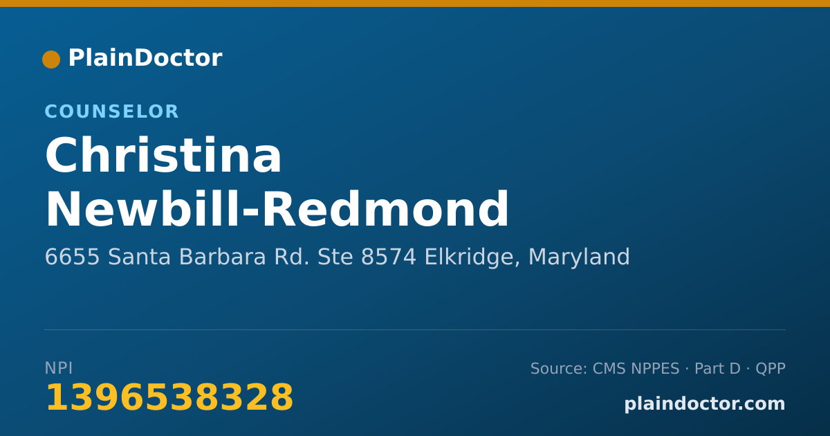 Shareable card for Christina Newbill-Redmond - Counselor, 6655 Santa Barbara Rd. Ste 8574 Elkridge, MD