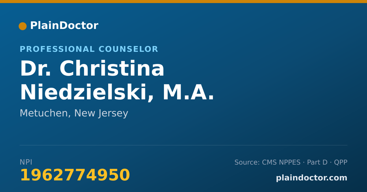 Shareable card for Christina Niedzielski, M.A. - Professional Counselor, Metuchen, NJ