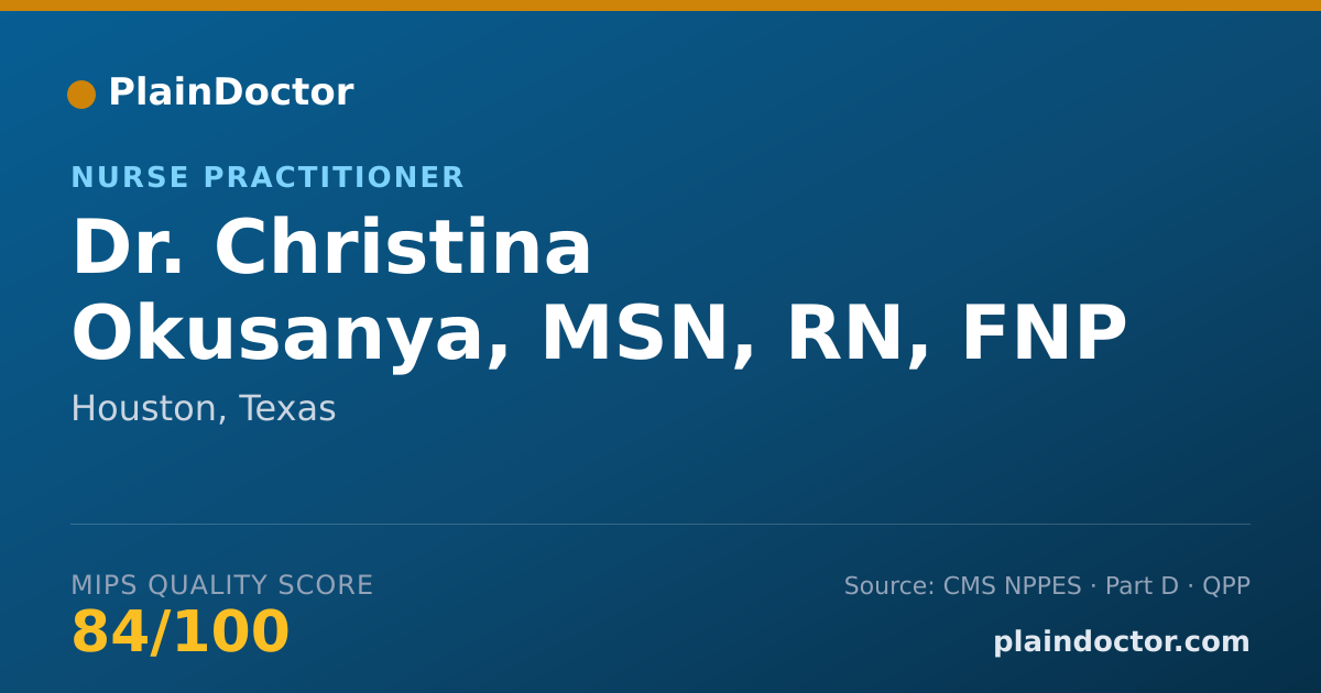 Shareable card for Christina Okusanya, MSN, RN, FNP - Nurse Practitioner, Houston, TX