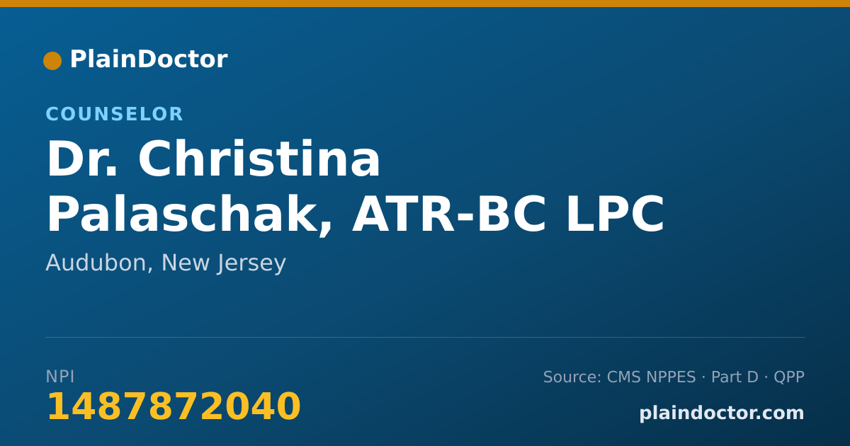 Shareable card for Christina Palaschak, ATR-BC LPC - Counselor, Audubon, NJ