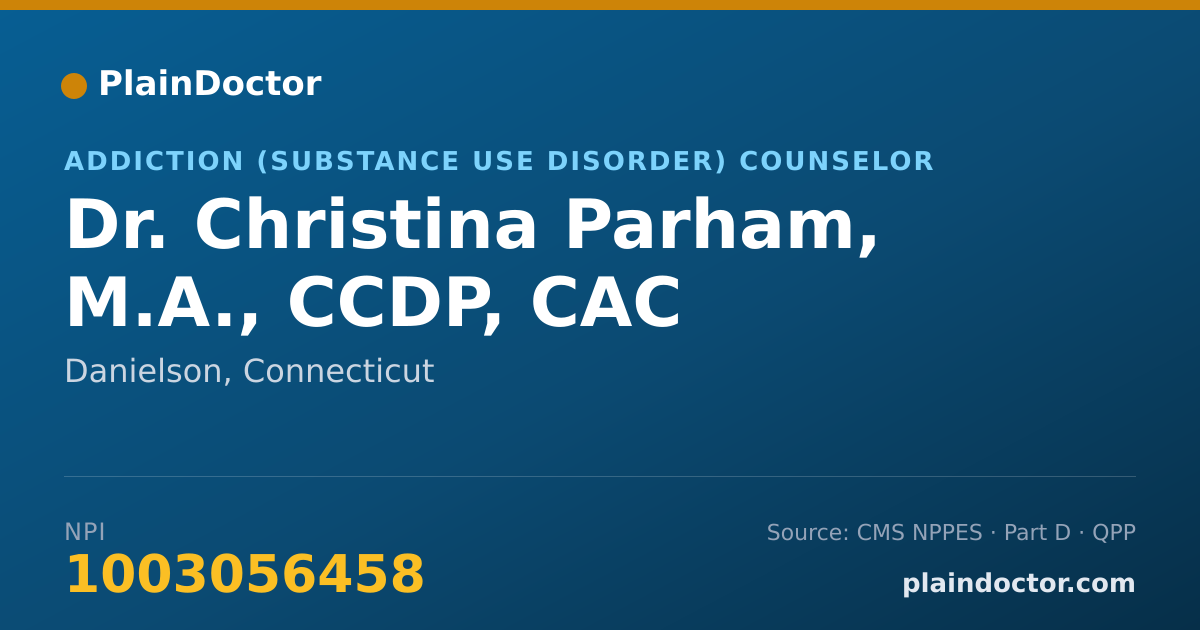 Shareable card for Christina Parham, M.A., CCDP, CAC - Addiction (Substance Use Disorder) Counselor, Danielson, CT