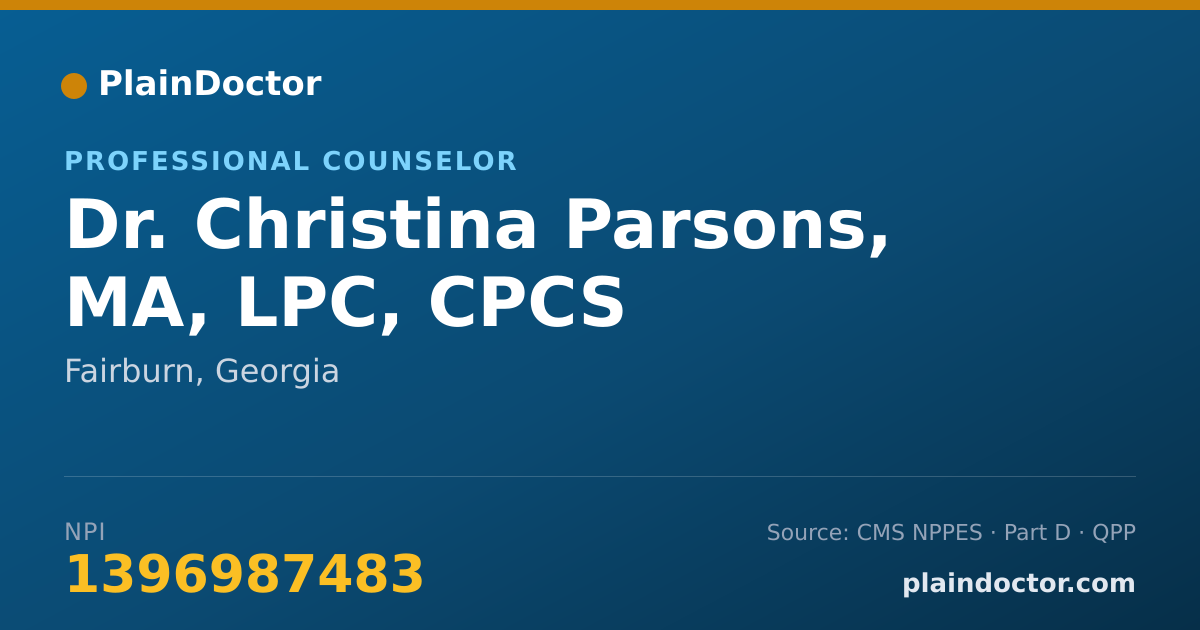 Shareable card for Christina Parsons, MA, LPC, CPCS - Professional Counselor, Fairburn, GA