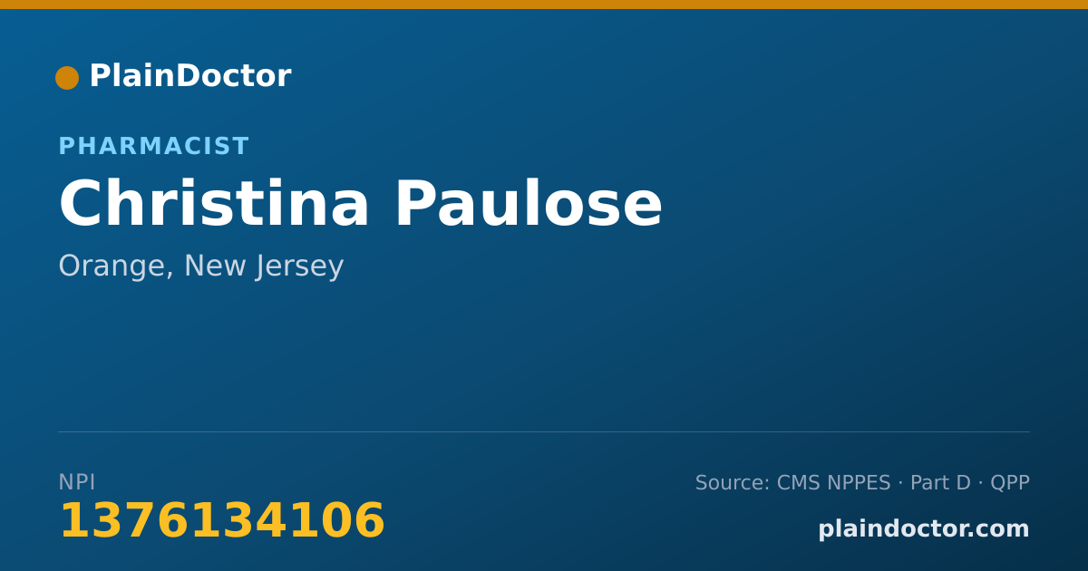 Shareable card for Christina Paulose - Pharmacist, Orange, NJ
