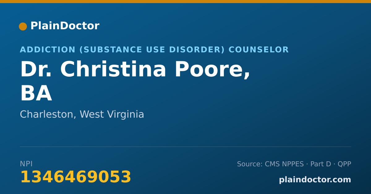 Shareable card for Christina Poore, BA - Addiction (Substance Use Disorder) Counselor, Charleston, WV