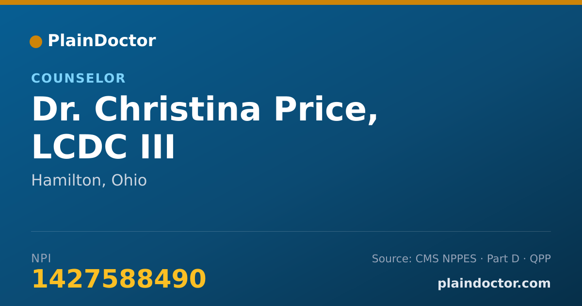 Shareable card for Christina Price, LCDC III - Counselor, Hamilton, OH
