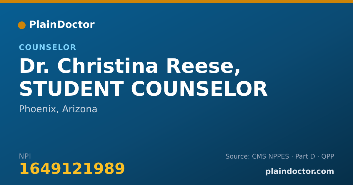 Shareable card for Christina Reese, STUDENT COUNSELOR - Counselor, Phoenix, AZ