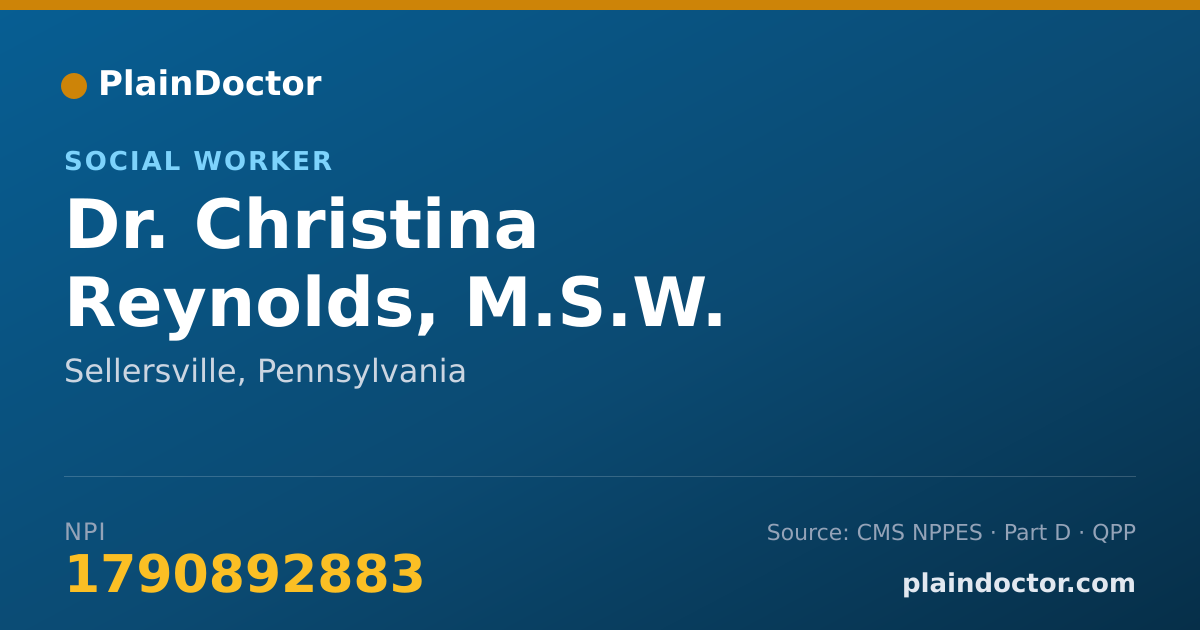 Shareable card for Christina Reynolds, M.S.W. - Social Worker, Sellersville, PA