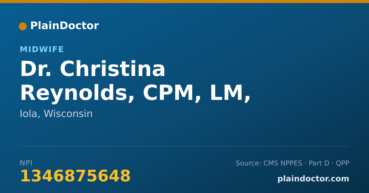 Shareable card for Christina Reynolds, CPM, LM, IBCLC - Midwife, Iola, WI
