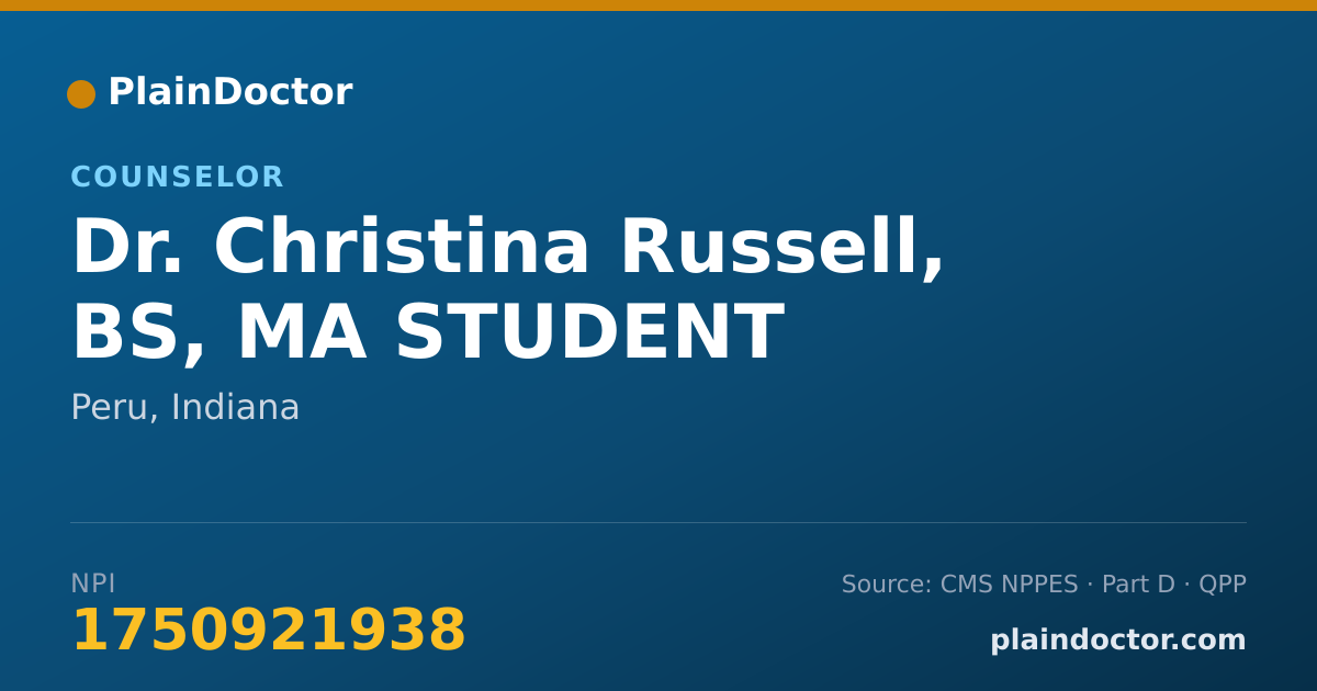 Shareable card for Christina Russell, BS, MA STUDENT - Counselor, Peru, IN