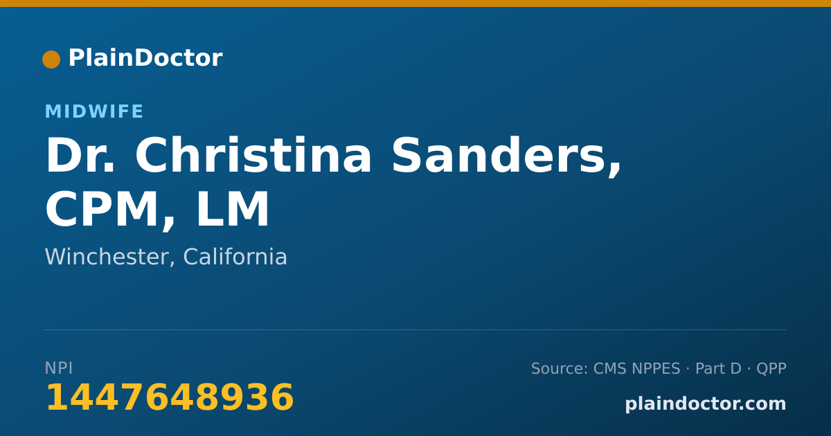 Shareable card for Christina Sanders, CPM, LM - Midwife, Winchester, CA