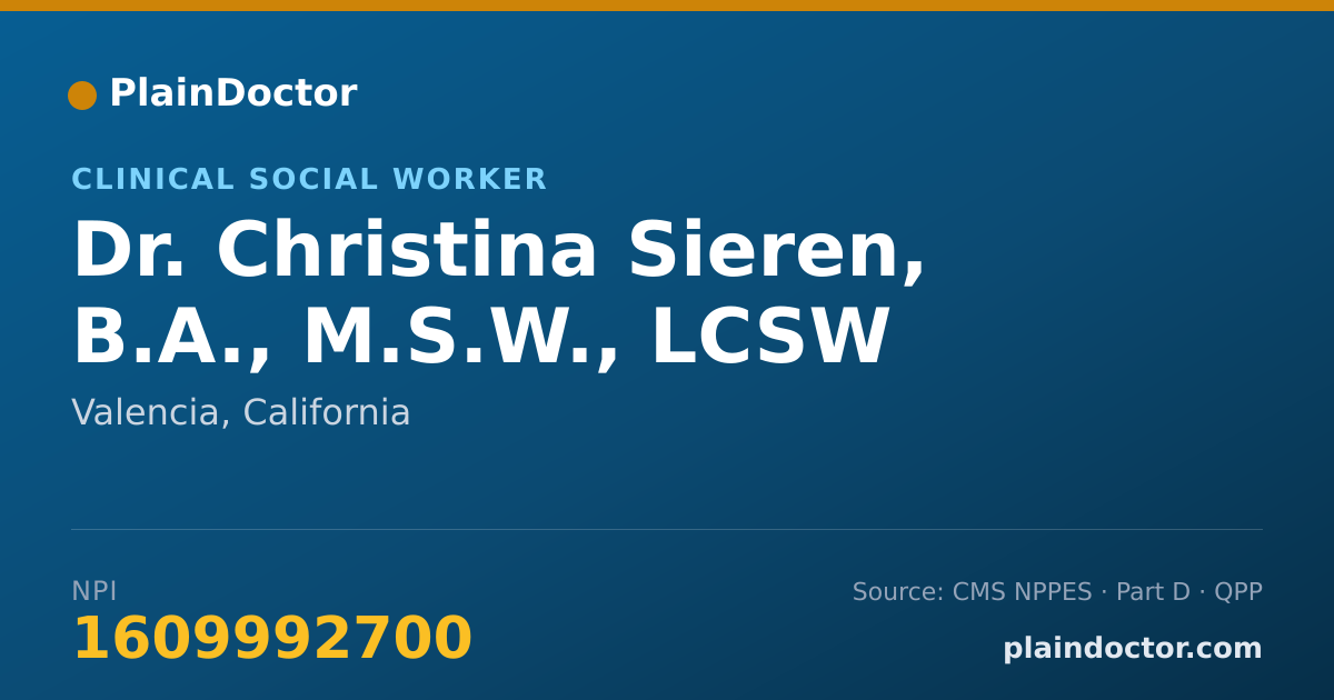 Shareable card for Christina Sieren, B.A., M.S.W., LCSW - Clinical Social Worker, Valencia, CA