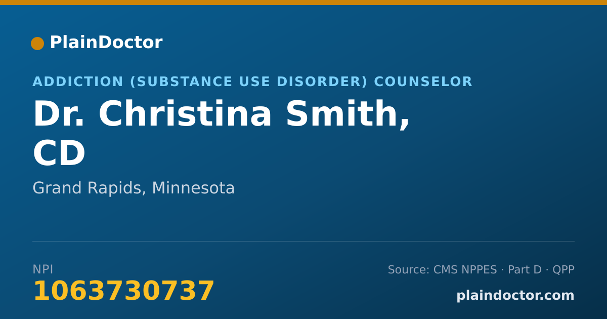 Shareable card for Christina Smith, CD - Addiction (Substance Use Disorder) Counselor, Grand Rapids, MN