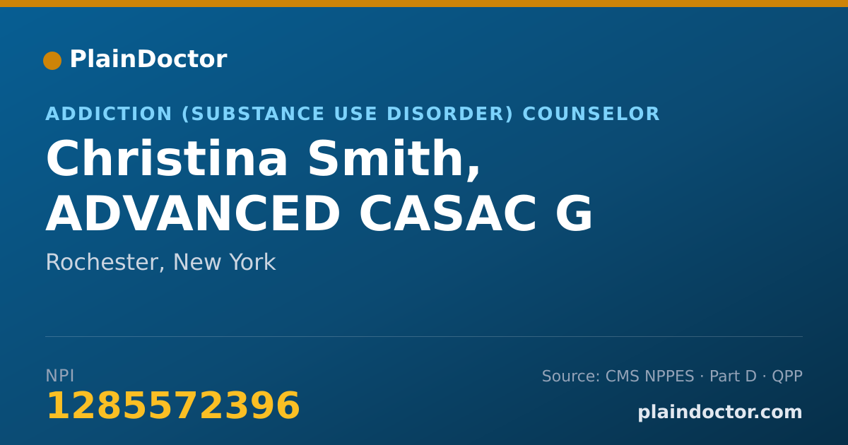 Shareable card for Christina Smith, ADVANCED CASAC G - Addiction (Substance Use Disorder) Counselor, Rochester, NY