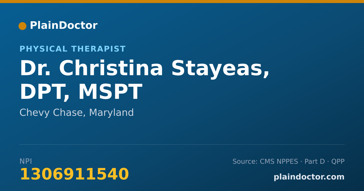 Shareable card for Christina Stayeas, DPT, MSPT - Physical Therapist, Chevy Chase, MD