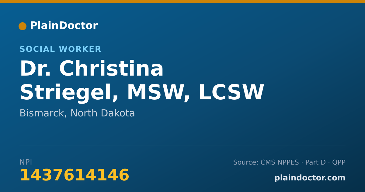 Shareable card for Christina Striegel, MSW, LCSW - Social Worker, Bismarck, ND